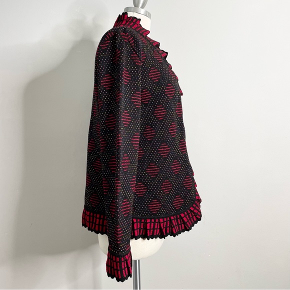 BRENDA FRENCH for FRENCH RACS Ruffle Knit Open Front Cardigan Sweater - Picture 2 of 7